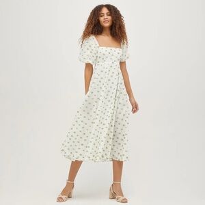 Hill Hou| The Organza Matilda Dress | Olive/Coral Floral Jacquard - Olive/Coral